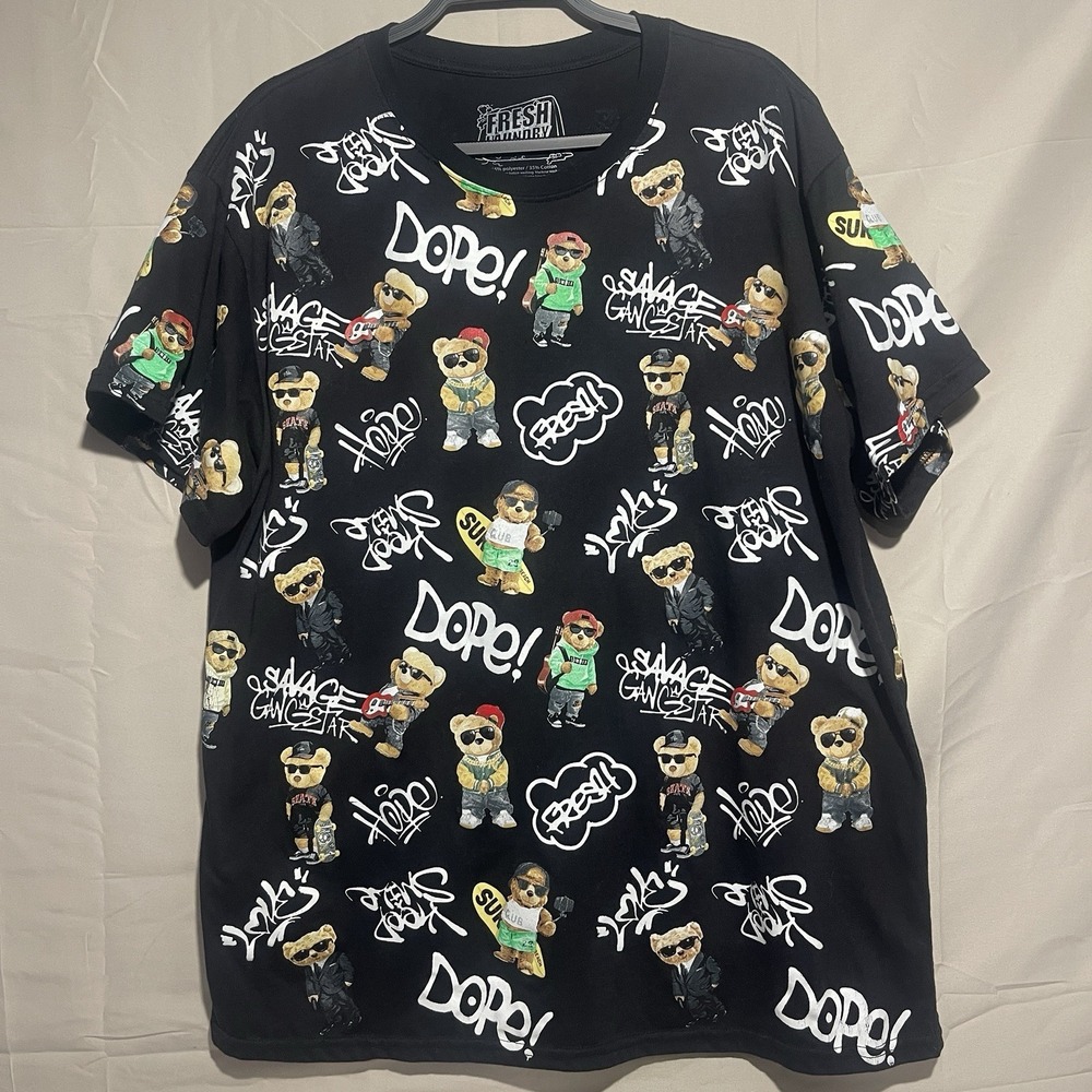 Fresh Laundry - Dope Savage Gangstar Bear Hip Hop Black Men's X Large "Y2K" - Picture 2 of 6
